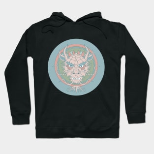 chinese dragon face on dusty blue Hoodie